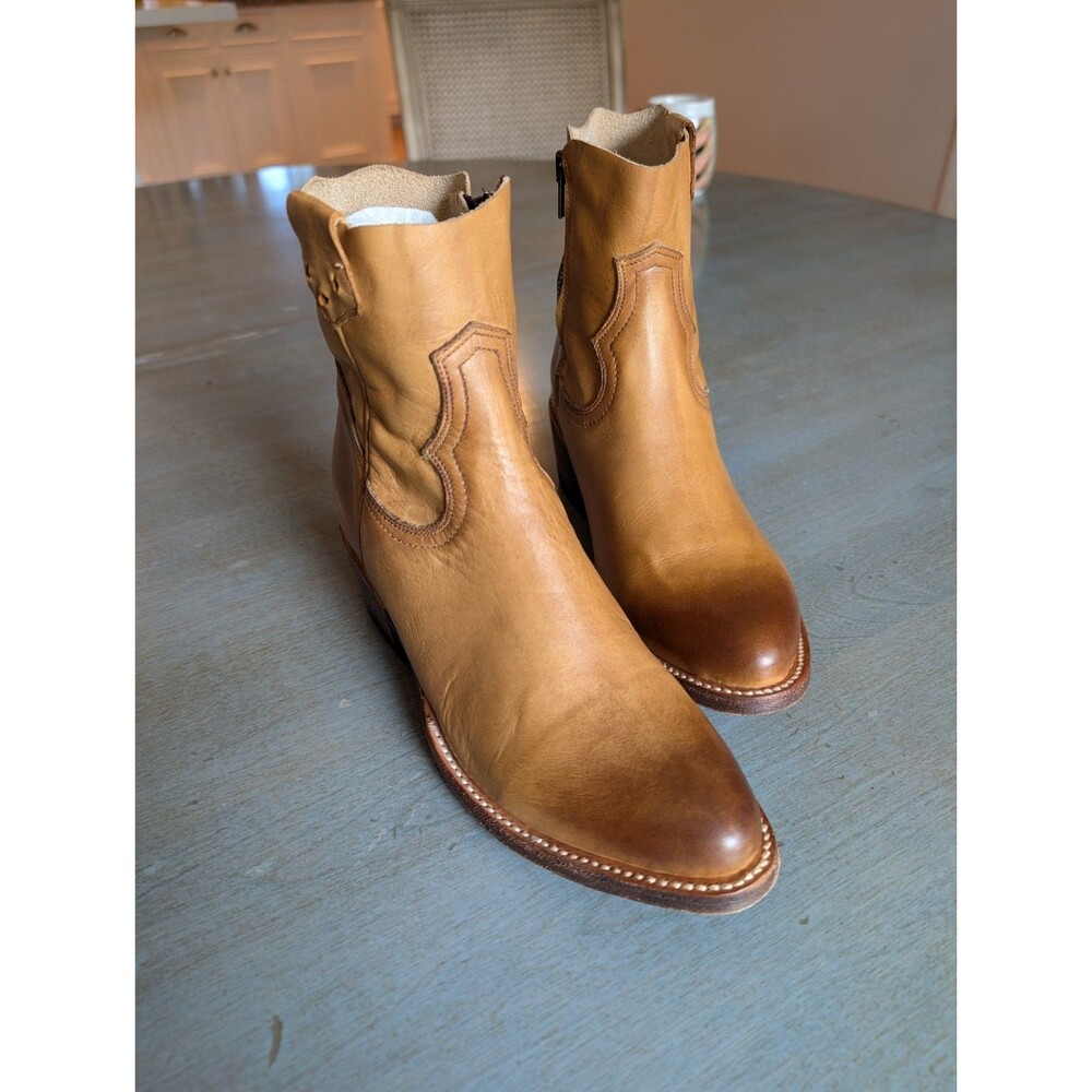 Overland Carly Leather Cowboy Ankle Boots - Women's Size 6 Tan Western